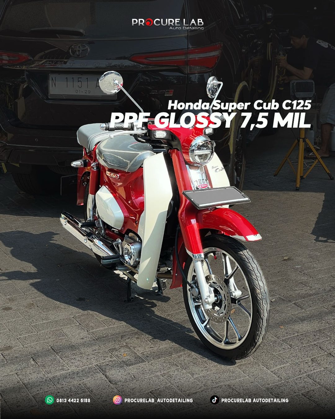 PPF pada Honda Super Cub C125 untuk menjaga cat original bergaya retro