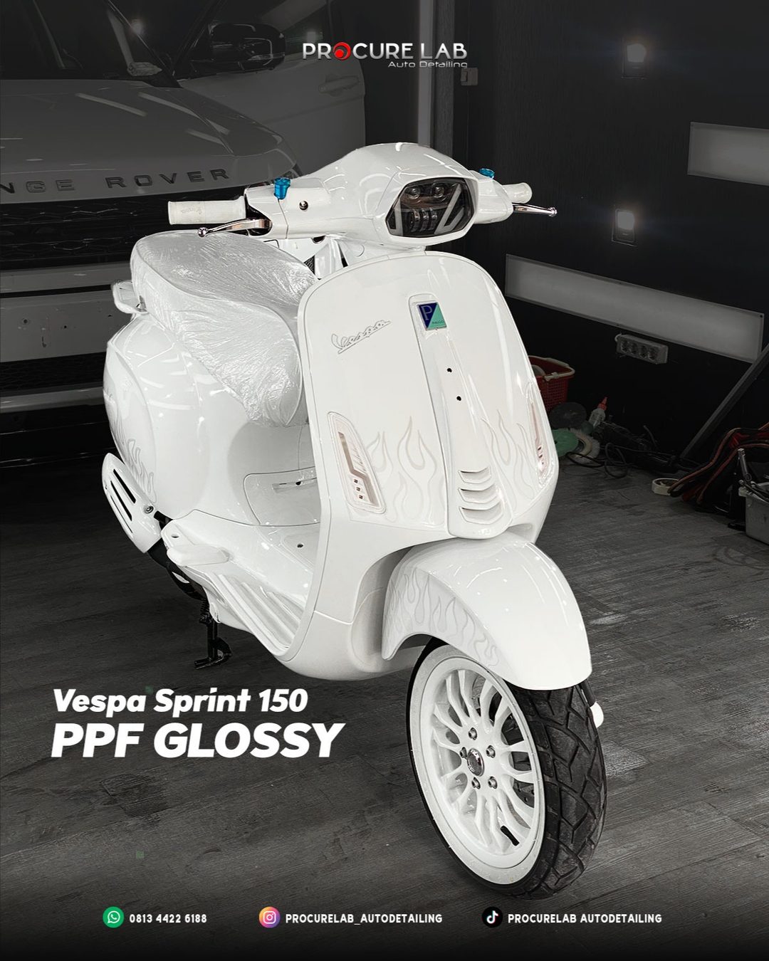 Full Body PPF pada Vespa 150 i-get Justin Bieber Edition